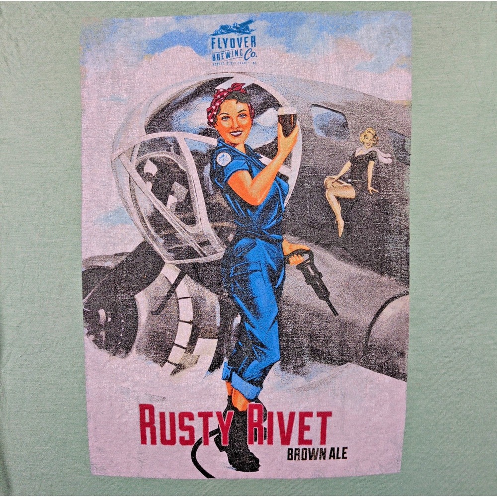 Rosie Riveter Graphic T Shirt Sz M Green Flyover Brewing Scotts Bluff Nebraska